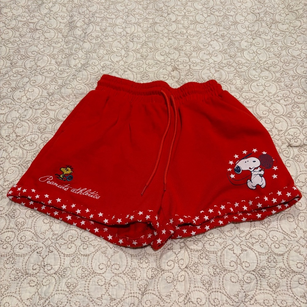 Peanuts Girls Red Drawstring Shorts with Pockets Size Medium